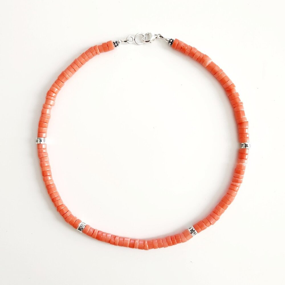 BAMBOO CORAL HEISHI NECKLACE--16"
